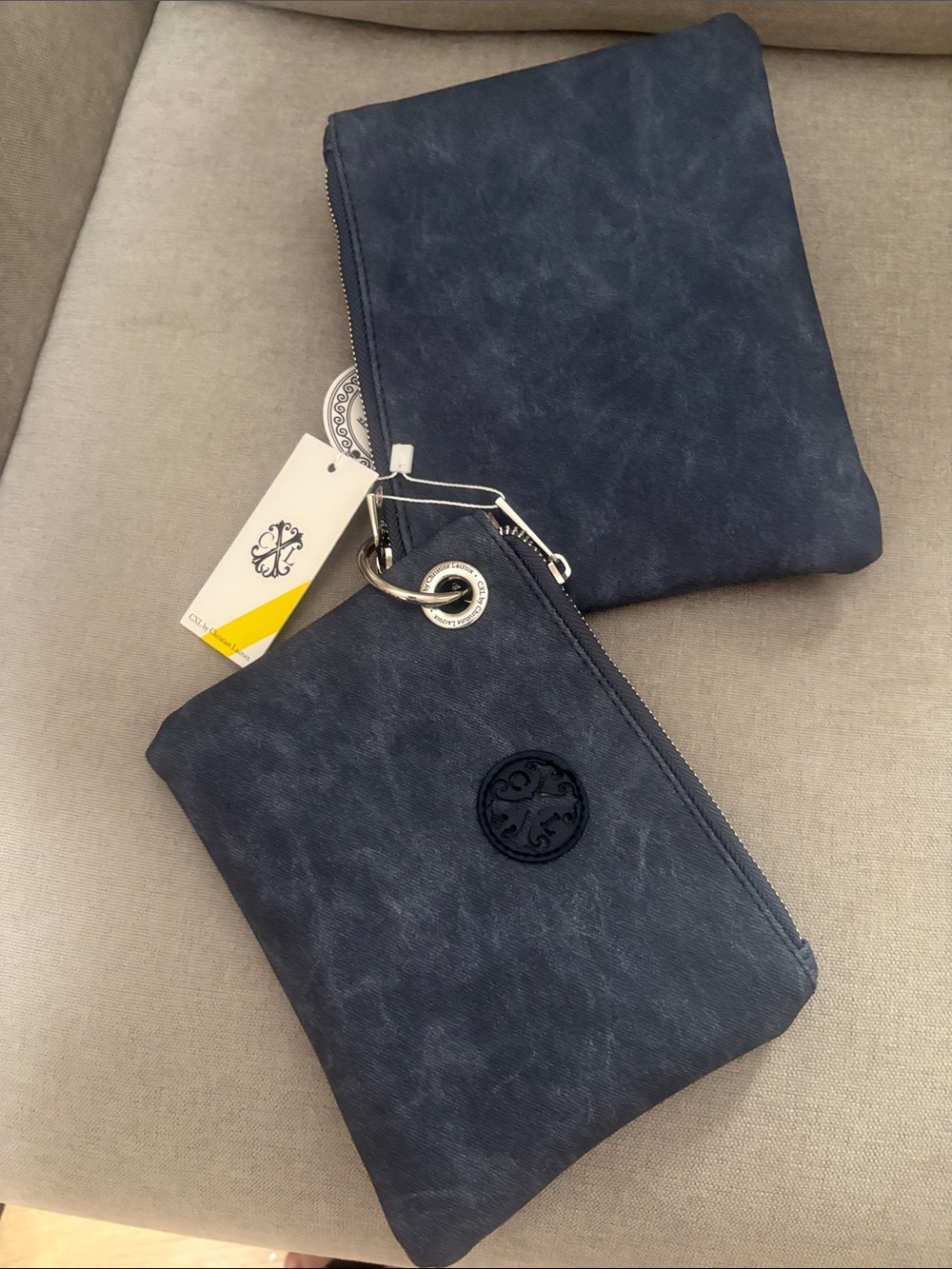 Christian Lacroix Navy Blue Double Pouch Clutch Wristlet
